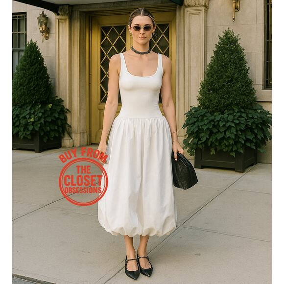 ZARA BLOGGER FAVE!!! Sleeveless Balloon Midi Dress NWT | White Knit M - Picture 8 of 16